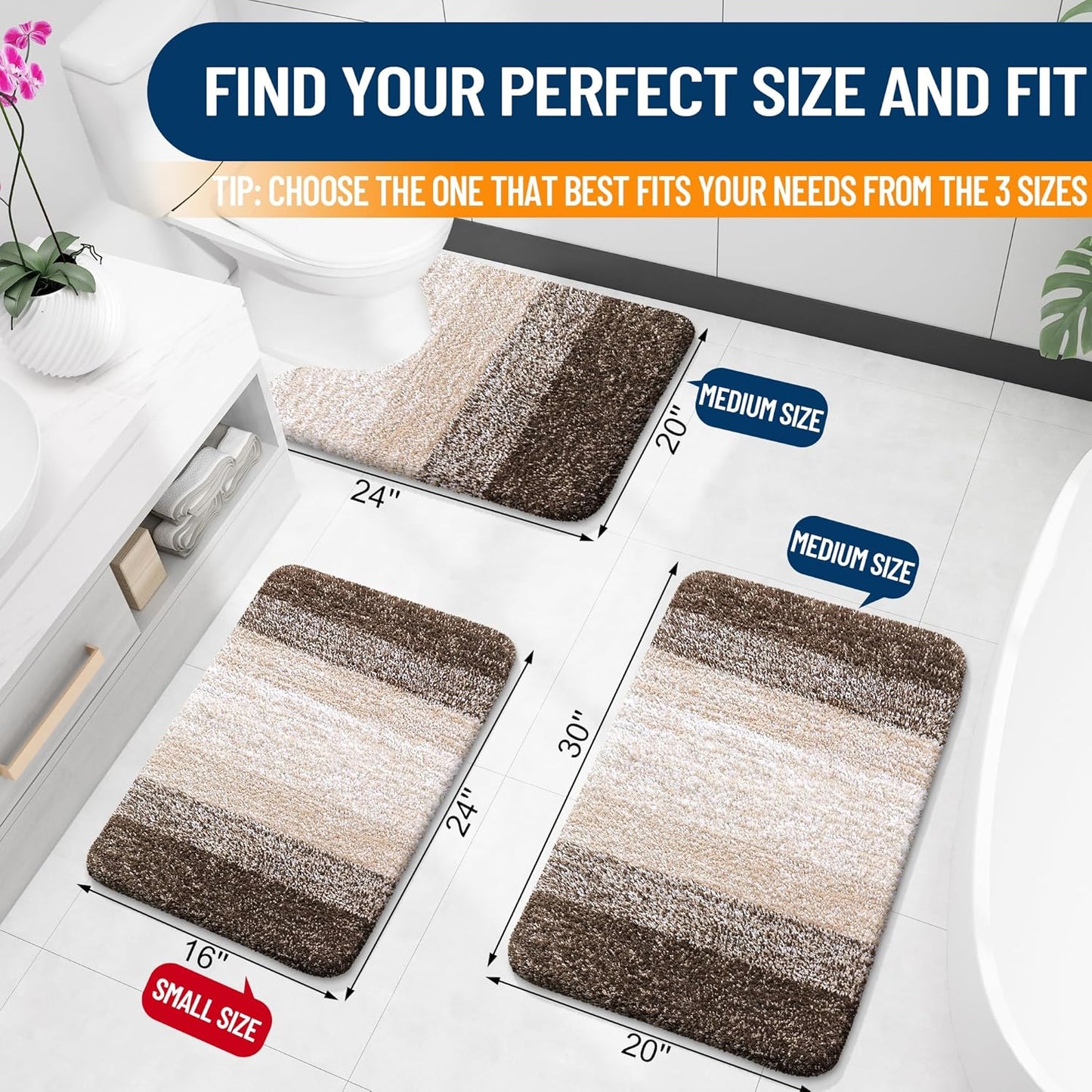 OLANLY Large Bath Rugs - Extra Soft Microfiber Mat with Rubber Backing | Quick-Dry & Washable, Light Brown 45x27