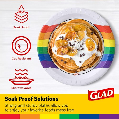 Glad Everyday Round Disposable Paper Plates - Heavy Duty, Soak Proof & Cut-Resistant | 10-Inch, Rainbow Design, 432 Count
