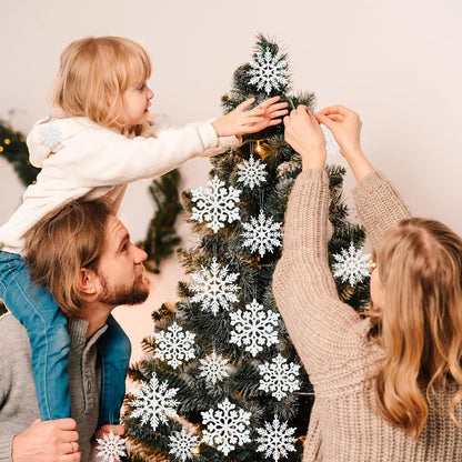 Skiennix 24PCS Snowflake Ornaments - White Glitter Christmas Tree Decorations for Winter Wonderland Decor
