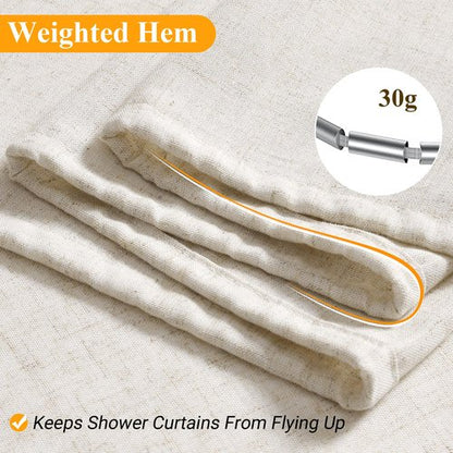 Naturoom Natural Linen Shower Curtain, Country Boho Farmhouse Bath Decor Beige Shower Curtains for Bathroom Neutral Cloth Weighted Textured Fabric Bath Curtain Liner with Hooks, Cream, 72 Inch