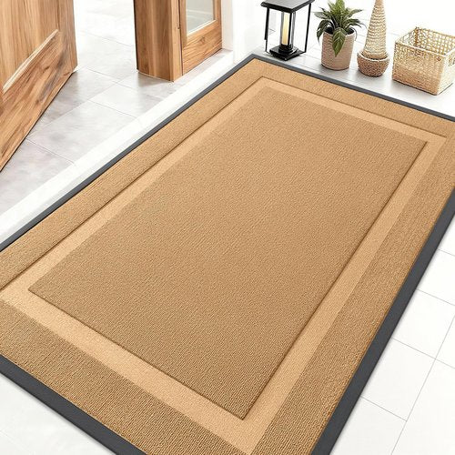 OLANLY Front Door Mat Indoor Outdoor Entrance, Waterproof All-Season, All-Weather Doormat, Sturdy Natural Rubber, Low Profile, Easy Clean Patio Porch Entryway Mat, 47x32, Butter Yellow