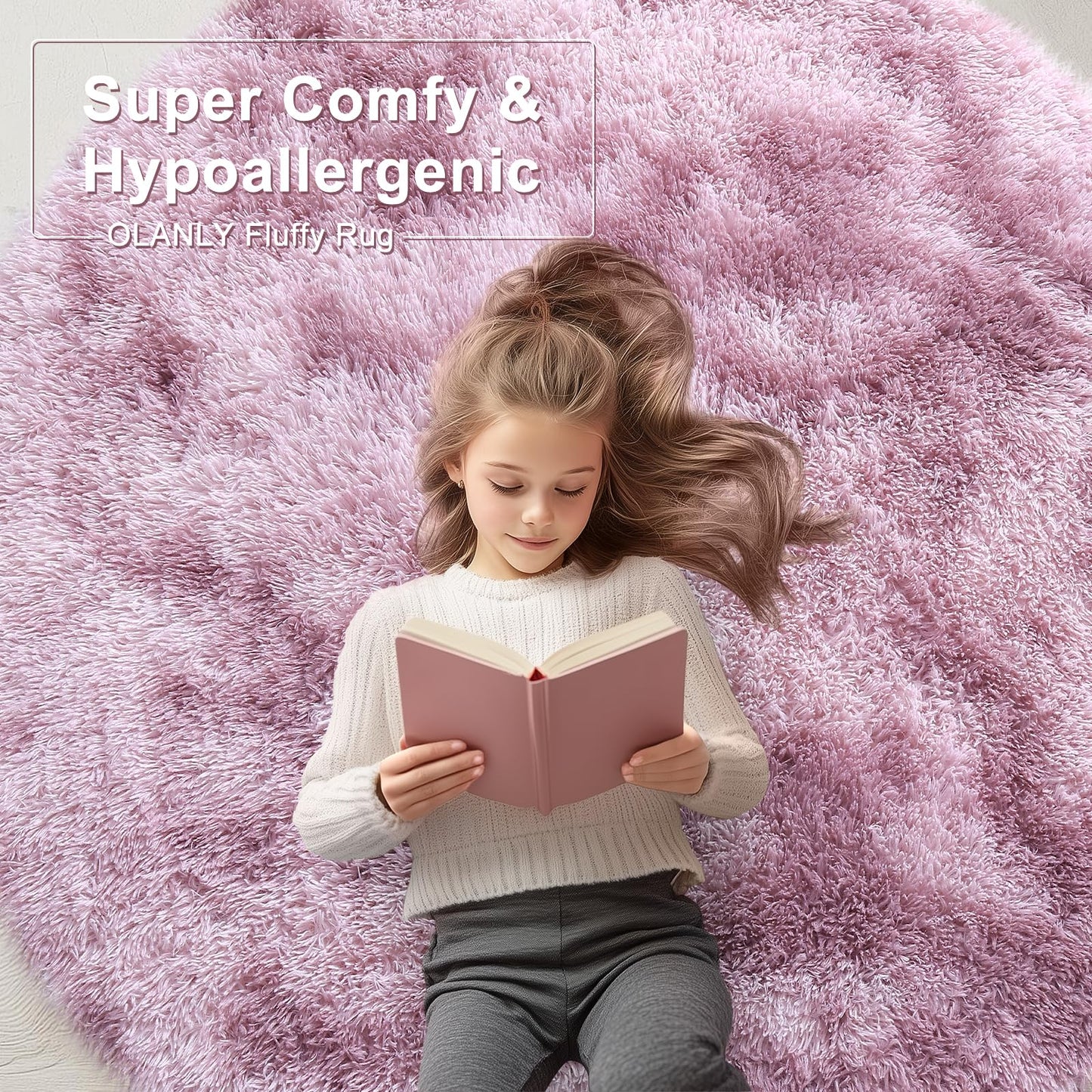 OLANLY Area Rugs for Living Room Bedroom, Machine Washable 3x5 Feet Soft Fluffy Shaggy Bedside Rug, Indoor Floor Carpet for Kids Girls and Boys, Nursery Room, Home Decor Aesthetic, Dusty Pink Tie-dye