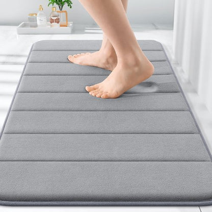 OLANLY Memory Foam Bath Mat 32x20, Super Soft Absorbent Bathroom Rugs, Quick Dry, Machine Washable Shower Floor Rugs, Bathmat Carpet, Bathroom Home Decor Accessories, Grey