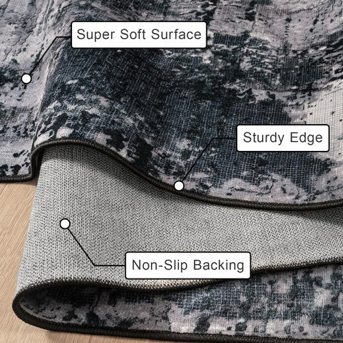 Area Rug Living Room Rug, 4x6 Modern Abstract Washable Rug Black Non Slip Foldable Faux Wool Vintage Carpet, Fluffy Non-Shedding Rugs for Living Room, Bedroom, Dining Room, Kids Playroom