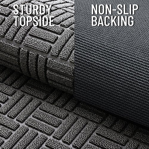 OLANLY Front Door Mat Outside Entrance 29.5x17, Absorbent, Heavy Duty Sturdy Natural Rubber Doormat Indoor Outdoor, Stain and Fade Resistant, Non-Slip Backing Low Profile Floor Mat for Entryway, Grey