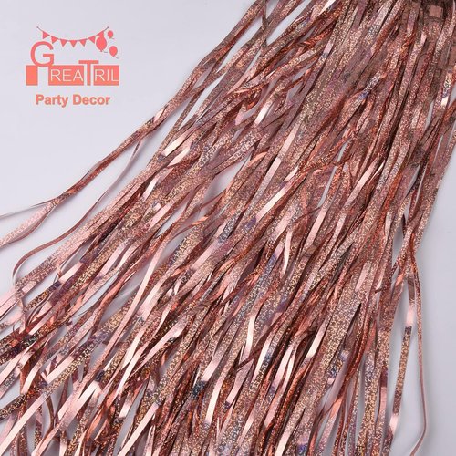 GREATRIL Rose Gold Tinsel Curtain Backdrop - Foil Fringe Streamers for Bachelorette Party | 2 Pack