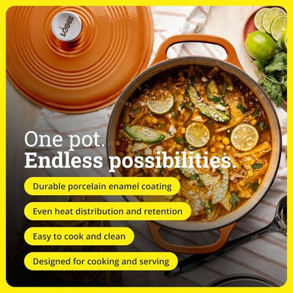 Lodge Enamel Cast Iron Dutch Oven - 6 Quart Moisture-Sealing Lid & Dual Handles - Apricot Color