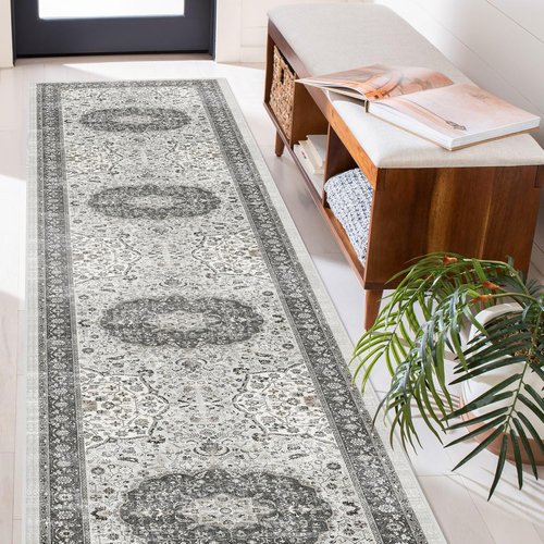 Hallway Washable Runner Rug - Vintage Soft Non-Slip Indoor Carpet for Entryway | 2'6''x14'', Grey
