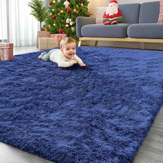 OLANLY Large Area Rug - Soft Fluffy Shaggy Carpet for Living Room & Bedroom | Navy Blue 7x10