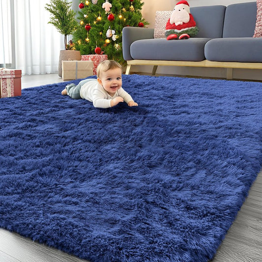 OLANLY 6x7 Area Rugs for Living Room Bedroom, Machine Washable Soft Fluffy Shaggy Bedside Rug, Indoor Floor Carpet for Kids Girls and Boys, Dorms, Nursery Rooms, Home Decor Aesthetic, Navy Blue