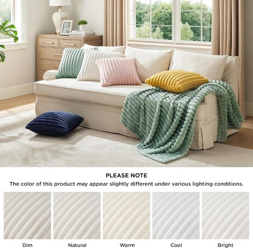 Bedsure Decorative Throw Pillow Covers - Double-Sided Striped 18x18 Set of 2 | Soft Fluffy Spring White Home Decor for Couch & Living Room