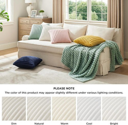 Bedsure Decorative Throw Pillow Covers - Double-Sided Striped 18x18 Set of 2 | Soft Fluffy Spring White Home Decor for Couch & Living Room