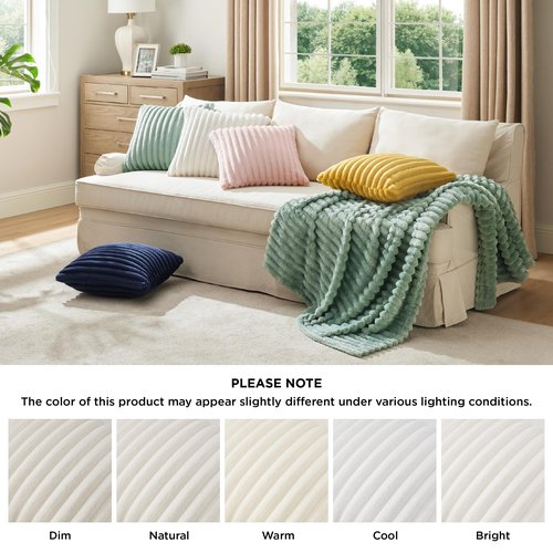 Bedsure Double-Side Striped Decorative Throw Pillow Covers 18x18 Set of 2, Spring White Fluffy Soft Pillow Covers, Home Decor for Couch Sofa Living Room Bedroom