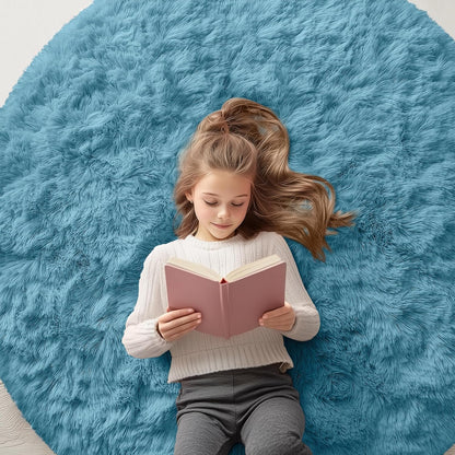 OLANLY Round Slate Blue Area Rug - Soft, Machine Washable 7 ft Circle Carpet for Bedroom & Living Room