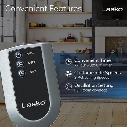 Lasko Oscillating Pedestal Fan - Adjustable Height, Remote Control, 4 Speeds | 20" Black Floor Fan for Home & Office