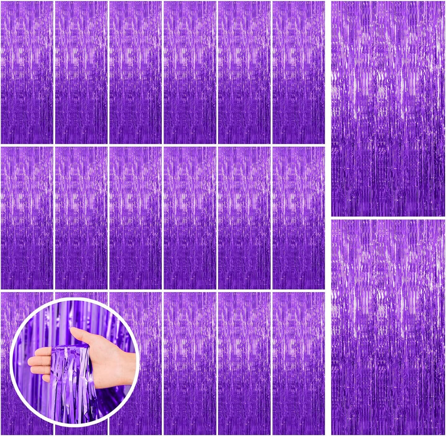 Purple Tinsel Streamers by [Brand Name] - 20 Pack Foil Fringe Backdrop for Parties & Celebrations
