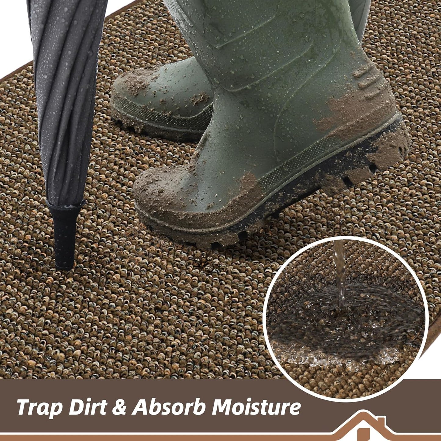 BEQHAUSE Dirt Trapper Door Mat - Non-Slip, Washable, Absorbent Entrance Mat | 36" x 60", Brown