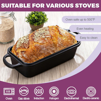 Skiennix Cast Iron Loaf Pan - 11x5 Inch with Lid for Perfect Sourdough Baking | 5.8Qt Capacity