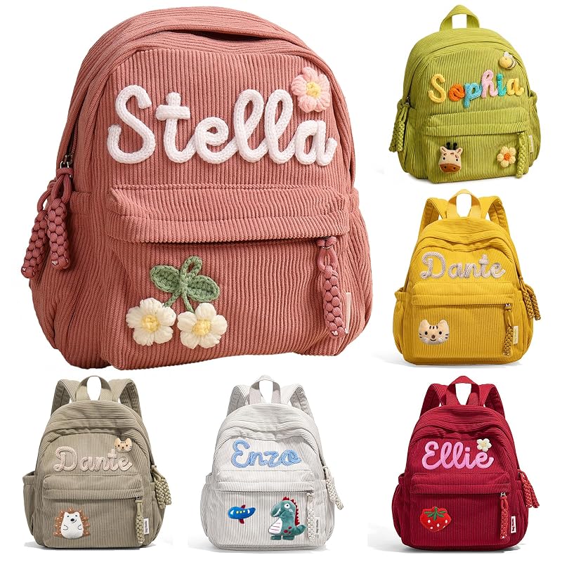 Personalized Toddler Backpack for Girls - Small Corduroy School Bag
