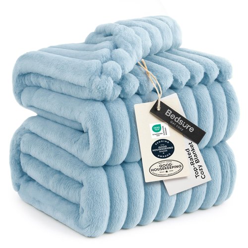 Bedsure GentleSoft Blue Full Blanket for Couch - Cozy Soft Blankets for Women, Cute Small Fleece Throws for Girls, Birthday Gifts for Women Decor Gifts, Light Blue, 84x90 Inches