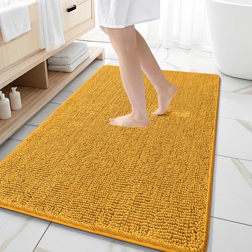 OLANLY Bathroom Rugs 59x35, Extra Soft Absorbent Chenille Bath Rugs, Rubber Backing Quick Dry, Machine Washable Bath Mats for Bathroom Floor, Tub and Shower, Home Decor Accessories, Golden Yellow