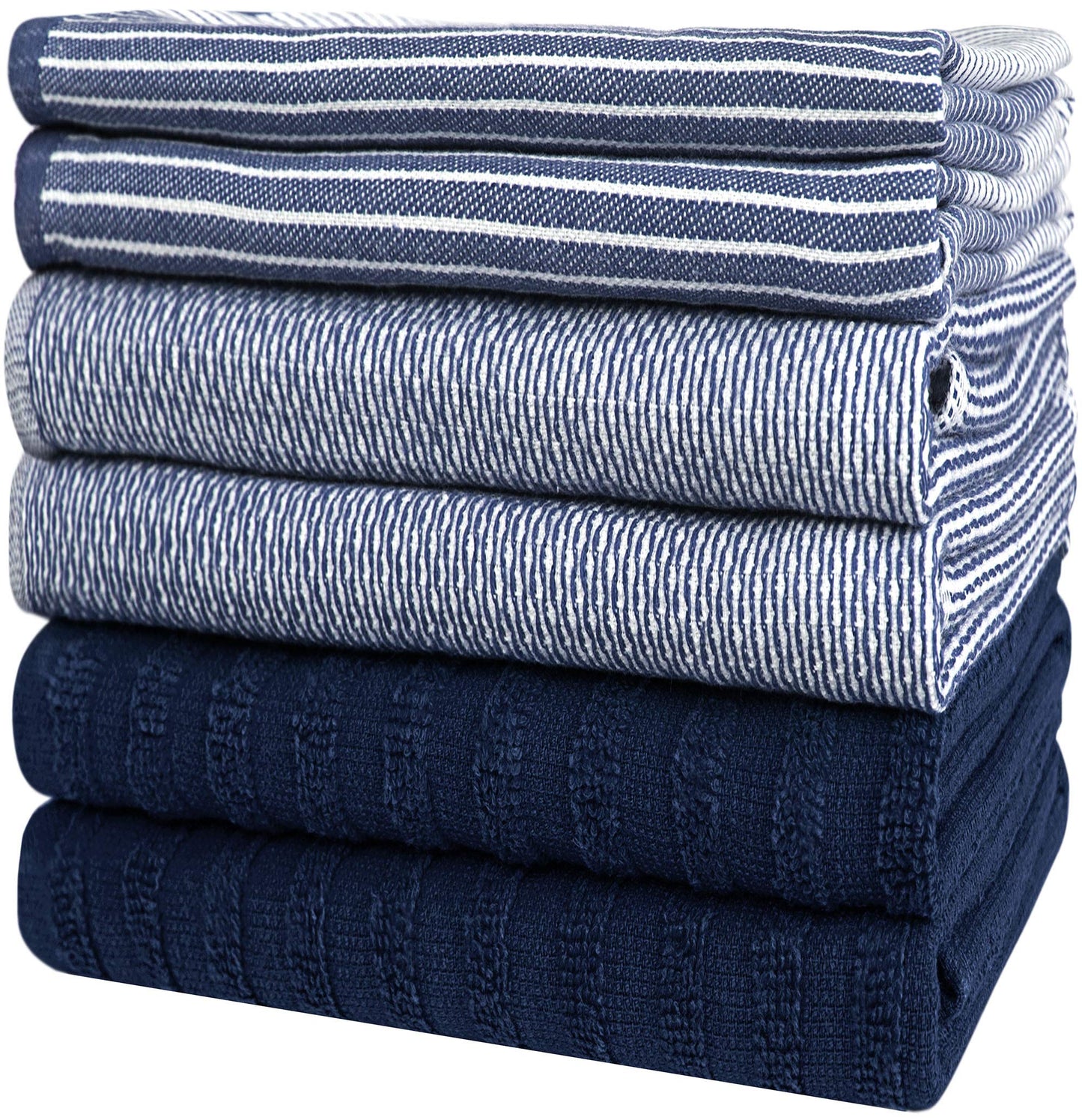 Premium Kitchen Dish Hand Towels (20”x 28”, 6 Pack) | Large,Cotton Flat & Terry Highly Absorbent Tea Towels Set with Hanging Loop | Navy Blue