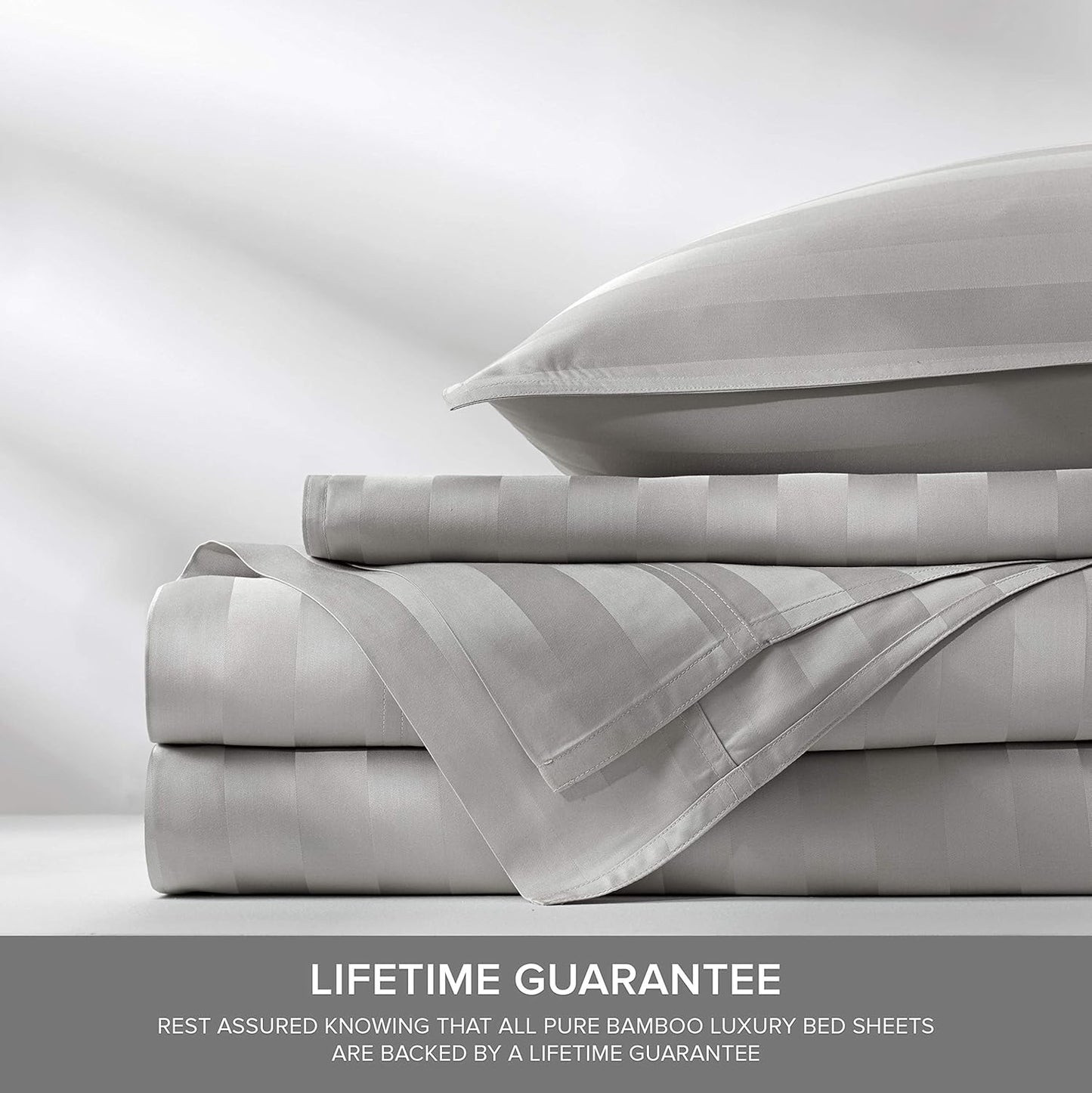 Pure Bamboo California King Sheets - 100% Organic Viscose Bed Sheet Set, Soft & Cooling, Jacquard Silver