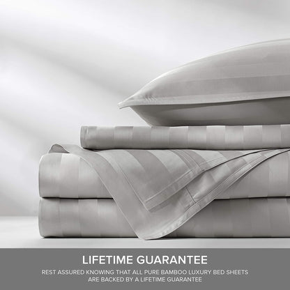 Pure Bamboo California King Sheets - 100% Organic Viscose Bed Sheet Set, Soft & Cooling, Jacquard Silver