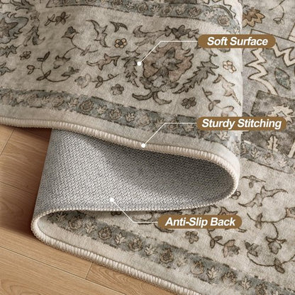 Tangsoo 2x6 Washable Runner Rug for Hallways, Non Slip Vintage Runner, Farmhous Soft Low Pile Long Rug Runner, Print Distressed Grey Carpet Runners for Kitchen Bedroom Entryway Bathroom Living Room