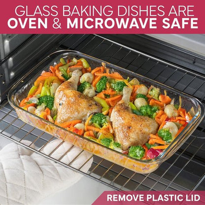 Cook With Color 8-Piece Deep Glass Baking Dish Set - Versatile Casserole & Food Storage Containers | Freezer-to-Oven, Microwave & Dishwasher Safe, Fluted Rose