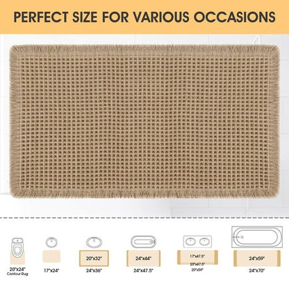IM HOME Waffle Bath Mat Beige 32"x20", Boho Woven Modern Bath Mat Rugs, Absorbent Non Slip Bathroom Rugs, Soft Washable Bath Rugs with Tassels for Bathroom, Bedroom, Kitchen, Shower, Tub