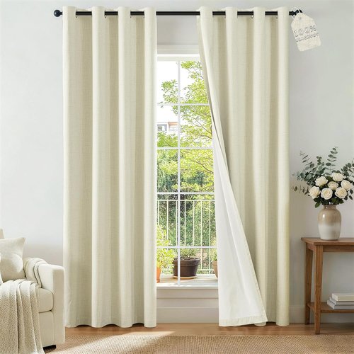 ChrisDowa 100% Blackout Curtains - 84 Inch Linen Drapes for Total Privacy | Beige, 2 Panels (52" W x 84" L)
