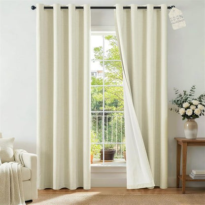 ChrisDowa 100% Blackout Curtains - 84 Inch Linen Drapes for Total Privacy | Beige, 2 Panels (52" W x 84" L)
