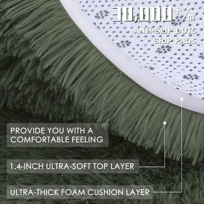 OLANLY 9x12 Machine Washable Large Area Rugs for Living Room, Bedroom, Soft Fluffy Shaggy Bedside Rug, Indoor Floor Carpet for Kids Girls and Boys, Dorms, Nursery, Home Decor Aesthetic, Olive Green