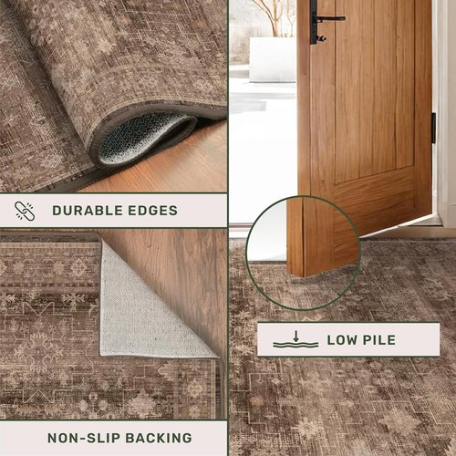 Hazo Haus Brown Boho Washable 3x12 Extra Long Hallway Runner Rug - Waterproof, Non-Slip, Stain & Fade Resistant