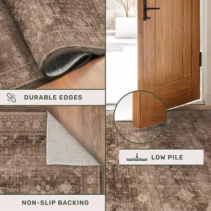 Hazo Haus Brown Boho Washable 3x12 Extra Long Hallway Runner Rug - Waterproof, Non-Slip, Stain & Fade Resistant