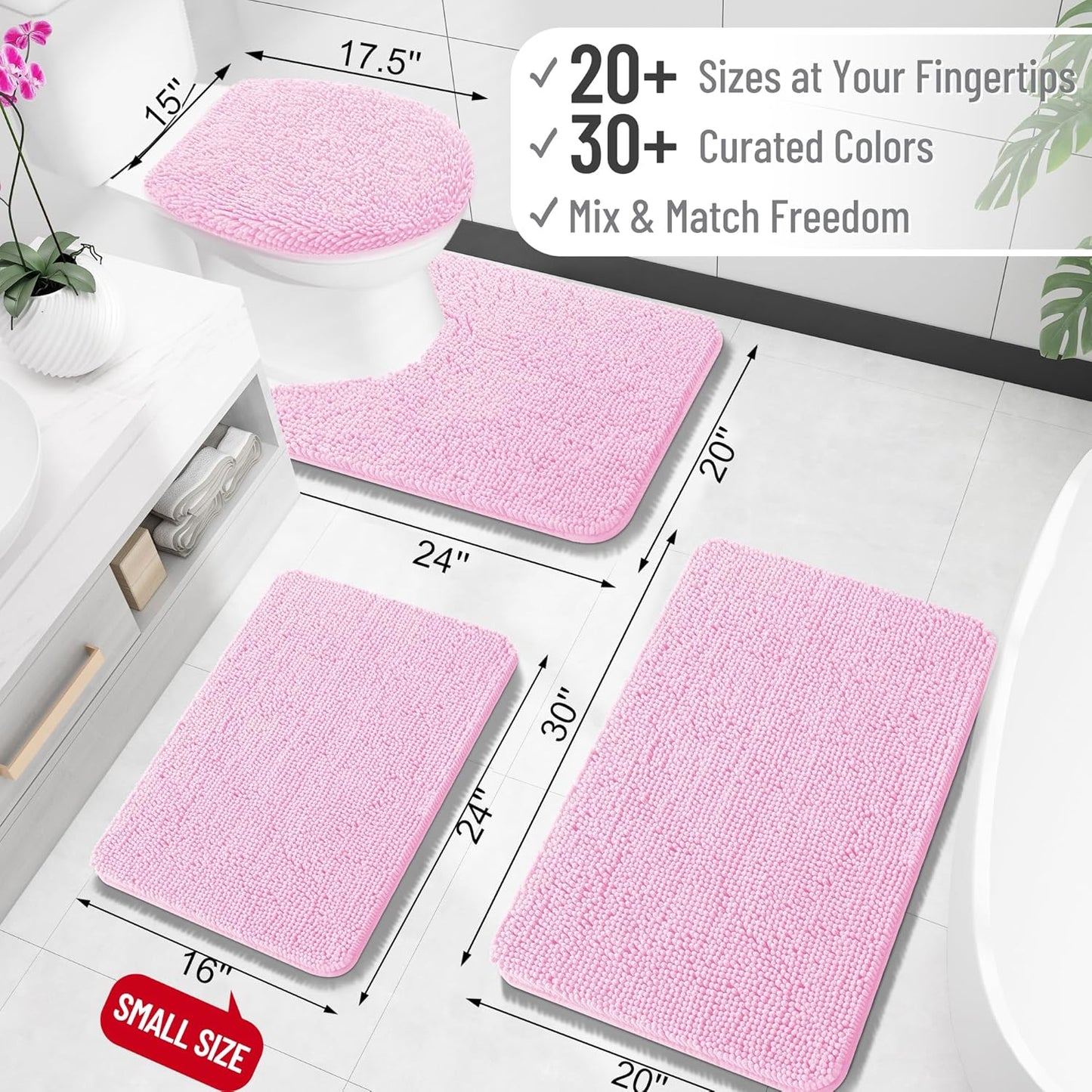 OLANLY Bathroom Rugs - Extra Soft Chenille Bath Mats | Quick Dry, Machine Washable, 30x20, Pink