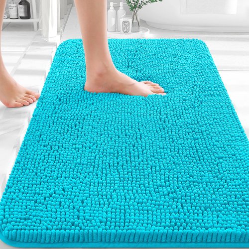 OLANLY Bathroom Rugs 36x24, Extra Soft Absorbent Chenille Bath Rugs, Rubber Backing Quick Dry, Machine Washable Bath Mats for Bathroom Floor, Tub and Shower, Home Decor Accessories, Aqua Sky