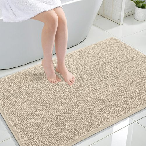 OLANLY Bathroom Rugs 47x32, Extra Soft Absorbent Chenille Bath Rugs, Rubber Backing Quick Dry, Machine Washable Bath Mats for Bathroom Floor, Tub and Shower, Home Decor Accessories, Sand