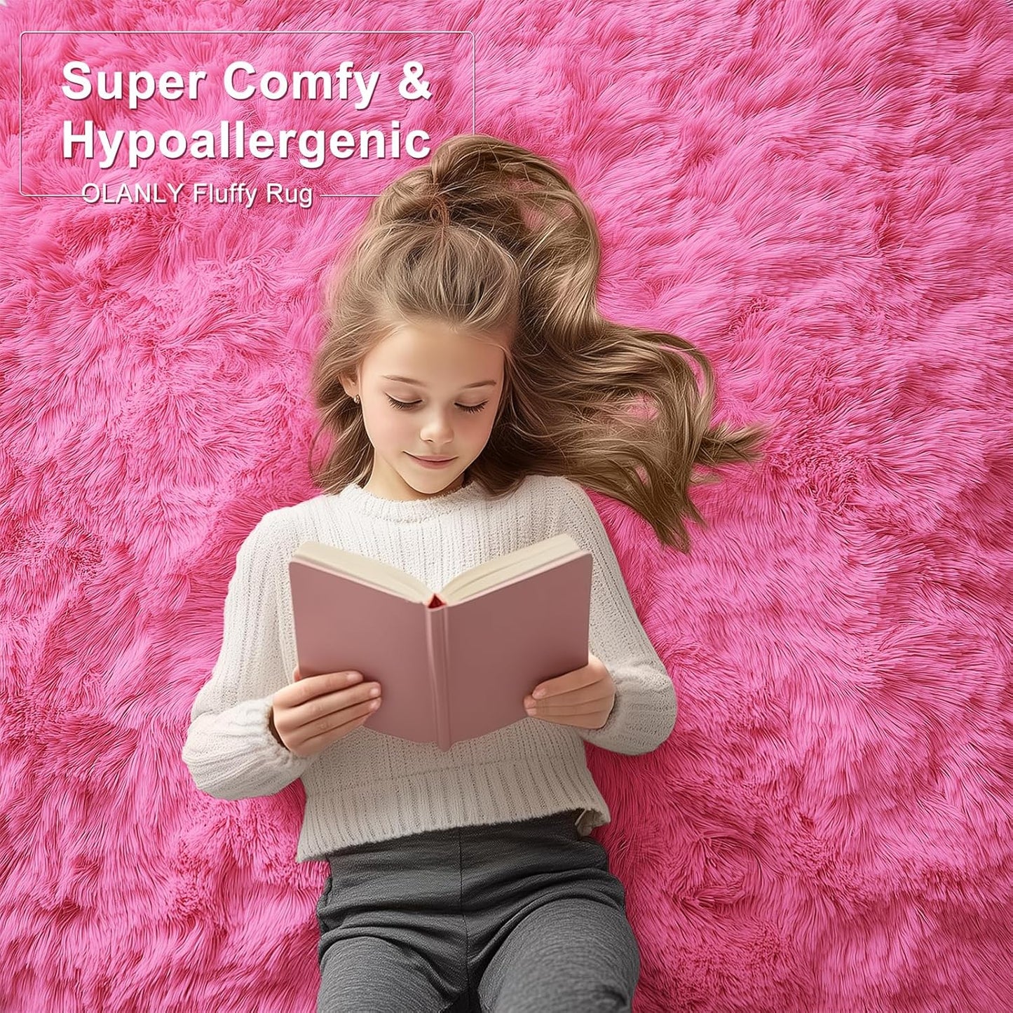 OLANLY Large 5x8 Machine Washable Area Rug - Soft Fluffy Shaggy Carpet for Living Room & Bedroom | Hot Pink