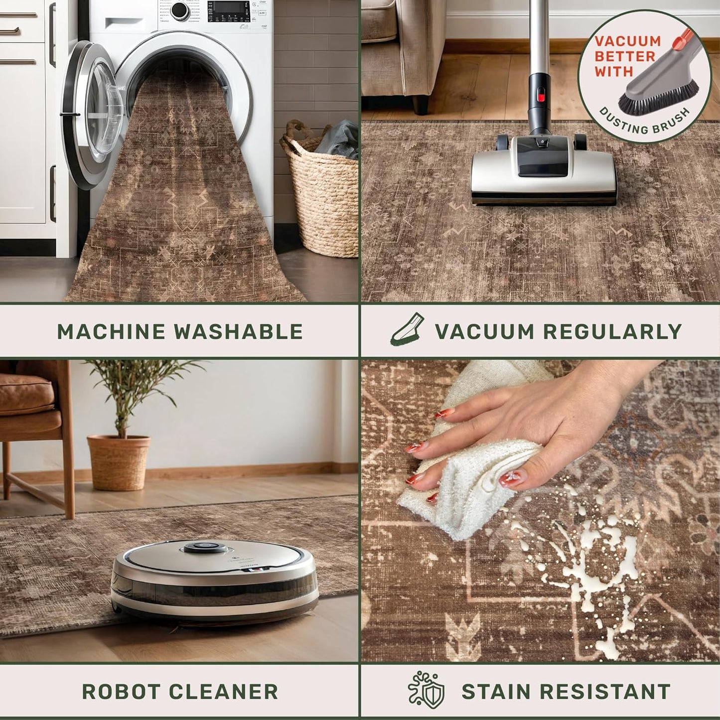 Skiennix Brown Washable Runner Rug - Non-Slip Rubber Backing | 2'6"x8' for Hallways & Entryways
