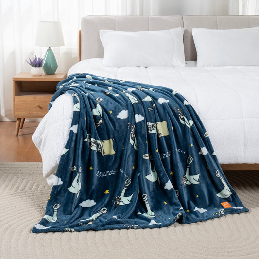 Berkshire Blanket & Mo Willems® VelvetLoft® Luxury Soft Cozy Cute Kids Throw Blanket,Gifts for Kids,Don’t Let The Pigeon Stay Up Late,50 in x 70 in(Official Mo Willems® Product)