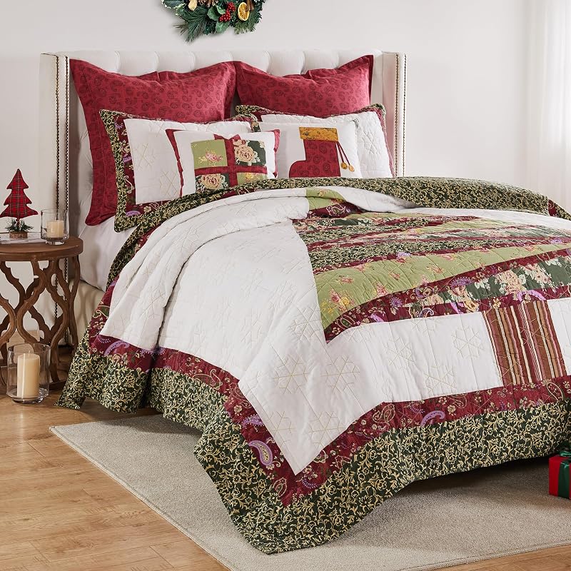 Holiday 3-Piece King/Cal King Cotton Quilt Set - Christmas Tree Pattern by Greenland Home Fashions - Variation Holiday+3-Piece King/Cal King