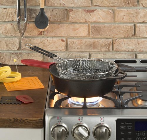 Lodge 5 Quart Pre-Seasoned Cast Iron Deep Skillet - Versatile Cooking for Oven, Stove, or Grill - Black