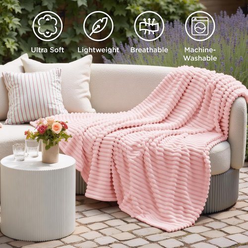 Bedsure GentleSoft Fleece Blanket - Super Soft Coral Pink Throw for Couch, 50x70 Inches