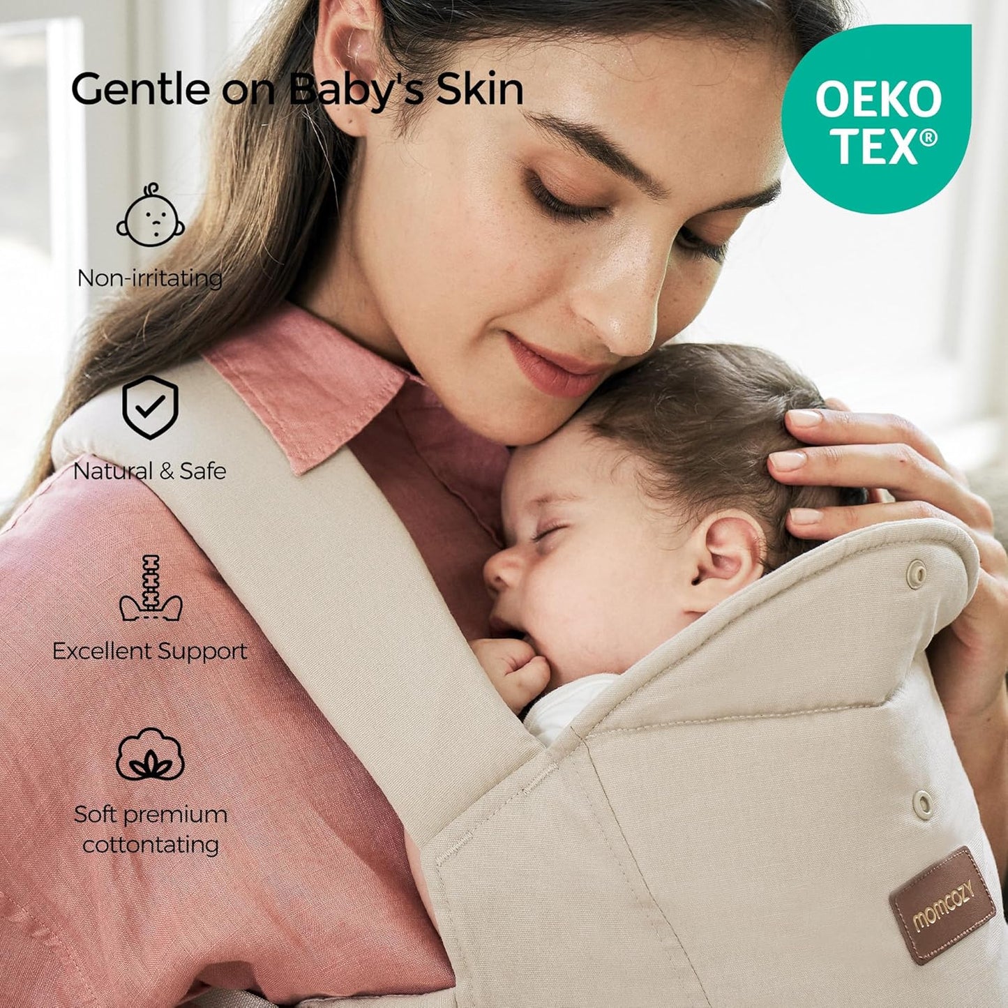 Momcozy Newborn Carrier WeeSnug - Lightweight, Ergonomic Comfort for 7-25 lbs | Hands-Free Support in Khaki