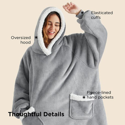 Bedsure Blanket Hoodie, Wearable Blanket Hoodie as Gifts for Mom, Birthday Gifts for Women Kids Teens Mother's Day Sherpa Sweatshirt, Grey, Standard