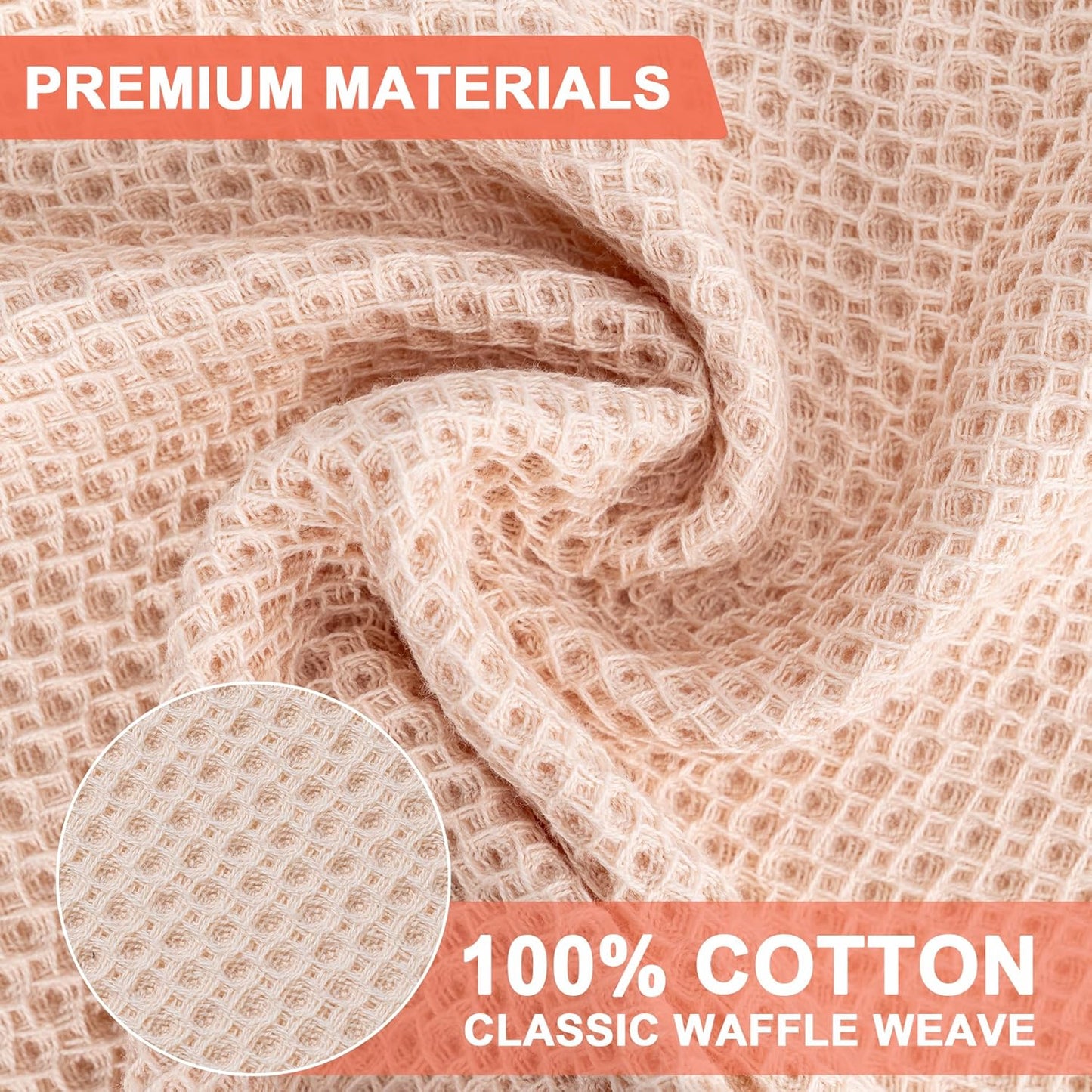 Skiennix 6-Pack Kitchen Dish Cloths - Ultra Soft 100% Cotton Waffle Weave, Quick Drying, 12x12 Inches, Beige