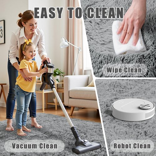 6x9 Area Rug for Living Room:Ultra Soft Fluffy Shag Light Grey Rugs,Large Fuzzy Plush Indoor Non Slip Carpet Washable Rug for Bedroom Kids Nursery Office Dorm Modern Decor(Light Grey 6'x9')