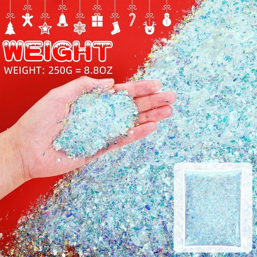 Aoriher Artificial Snow - Sparkling Glitter Flake Decoration for Christmas Trees | 0.55 Pound